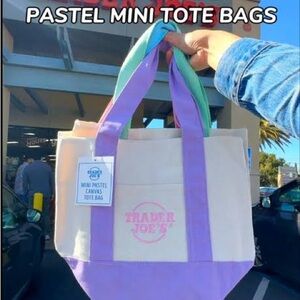 Trader Joe's Pastel Canvas Mini Tote - Purple and Cream
